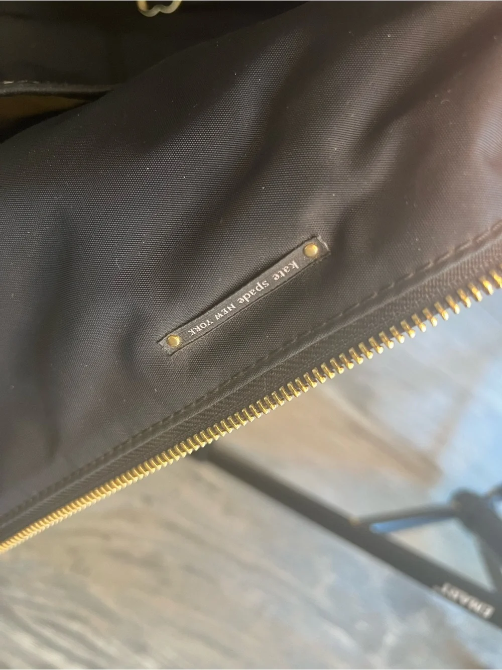 Black Nylon Crossbody Messenger Bag with Gold Lining